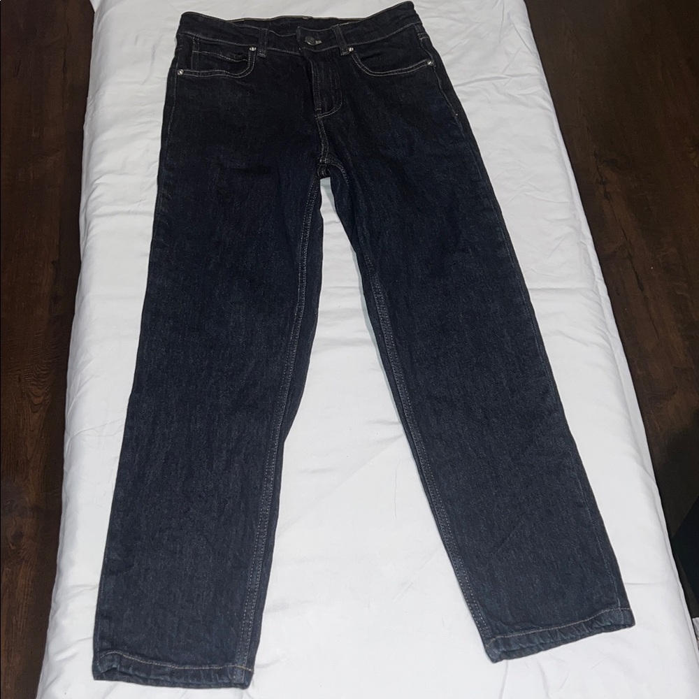 Massimo Dutti High-Waist Straight Leg Cropped Confort Jeans Dark Blue Size 4